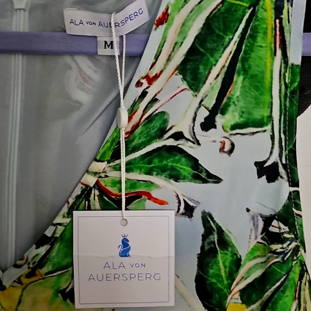 🤑 Nwt Ala Von Auersperg Green and Yellow Midi dress with Tropical Print 🤑 - Picture 11 of 16